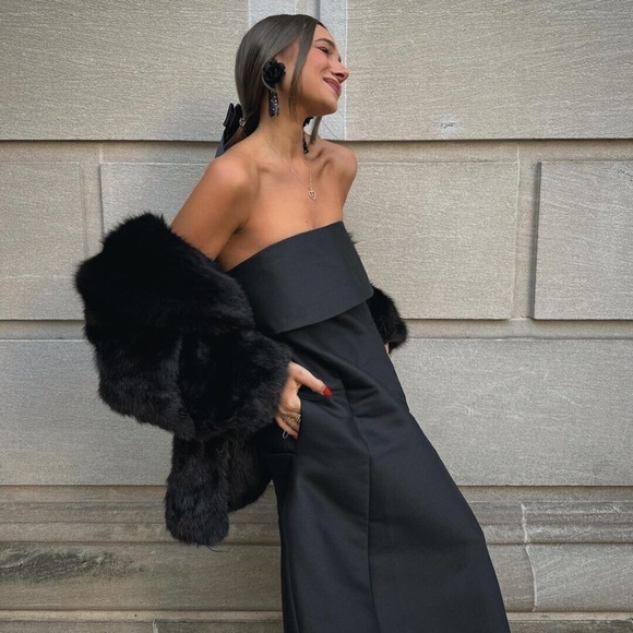 TOTEME A-Line Wool Cotton Dress Strapless Gown in Black Size 34 / US 2 - Picture 12 of 12